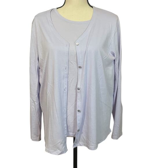Eileen Fisher Women's Lt Purple Tee and Cardigan Set Sz L 100% Organic Cotton - Picture 1 of 5